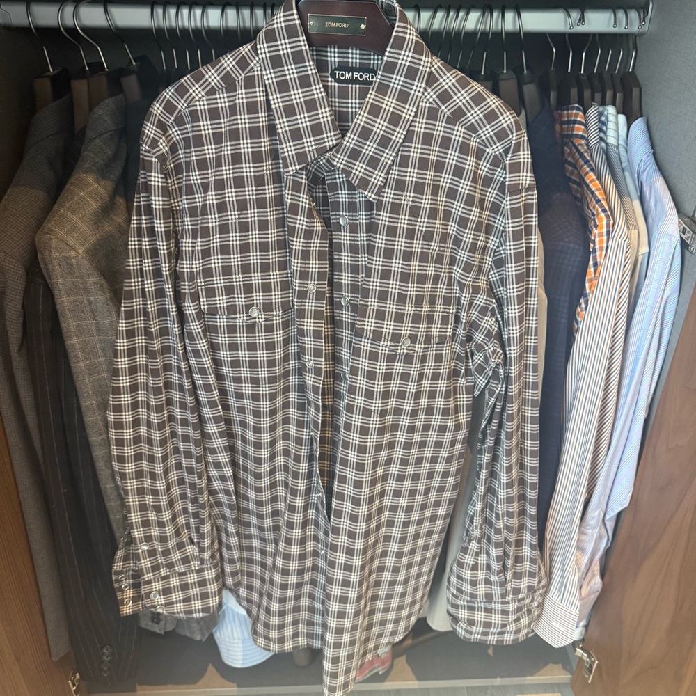 Tom Ford Men’s Western Snap-Button Plaid Shirt – Size 43 / 17